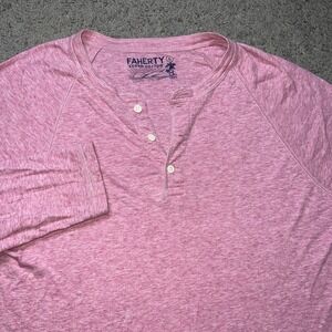 Faherty Cloud Cotton Henley Mens Large Pink Long Sleeve Pima Cotton Modal Shirt